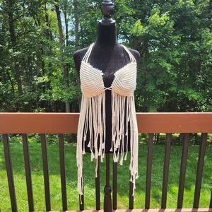 Chic Cream Fringe Bikini Top